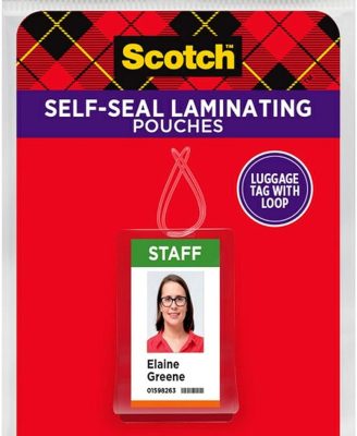 3M Scotch Self-Sealing Laminating Pouches, Bag Tags with Loops, Glossy, 5 Pouches (LS853-5G)
