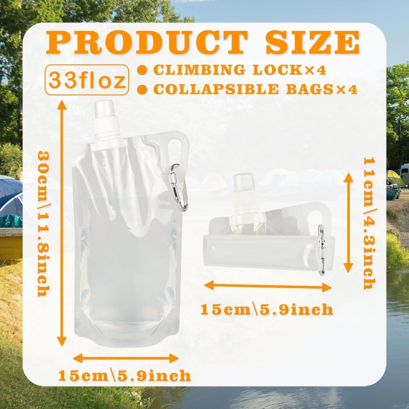 4 Pack Collapsible Water Bottles, Foldable Water Bottles for Traveling, Soft Water Bottle for Hiking, Running, Camping with 4 Loops - Image 2