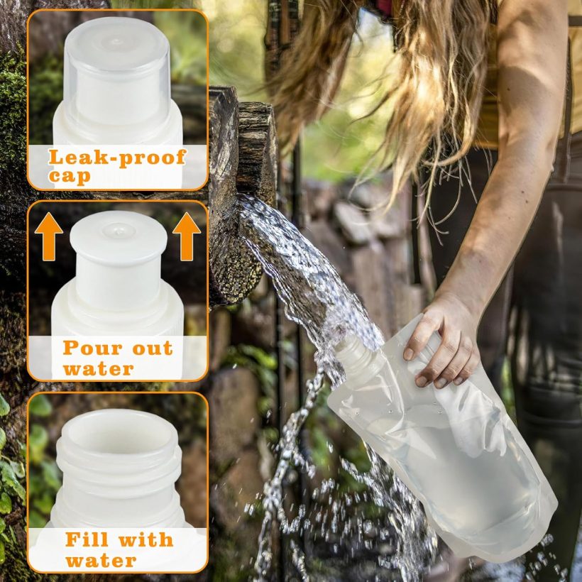 4 Pack Collapsible Water Bottles, Foldable Water Bottles for Traveling, Soft Water Bottle for Hiking, Running, Camping with 4 Loops - Image 3
