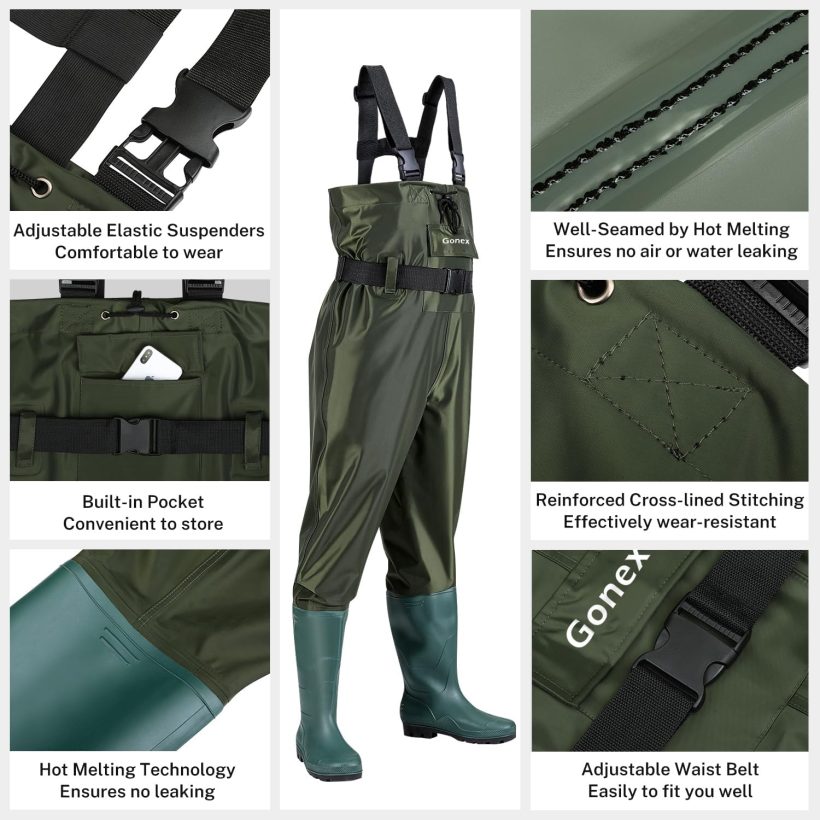 Gonex Chest Waders Hunting Fishing Waders for Men Women Waterproof 70D Nylon Wader for Duck Hunting Fishing Green, Sizes 8-13 - Image 2