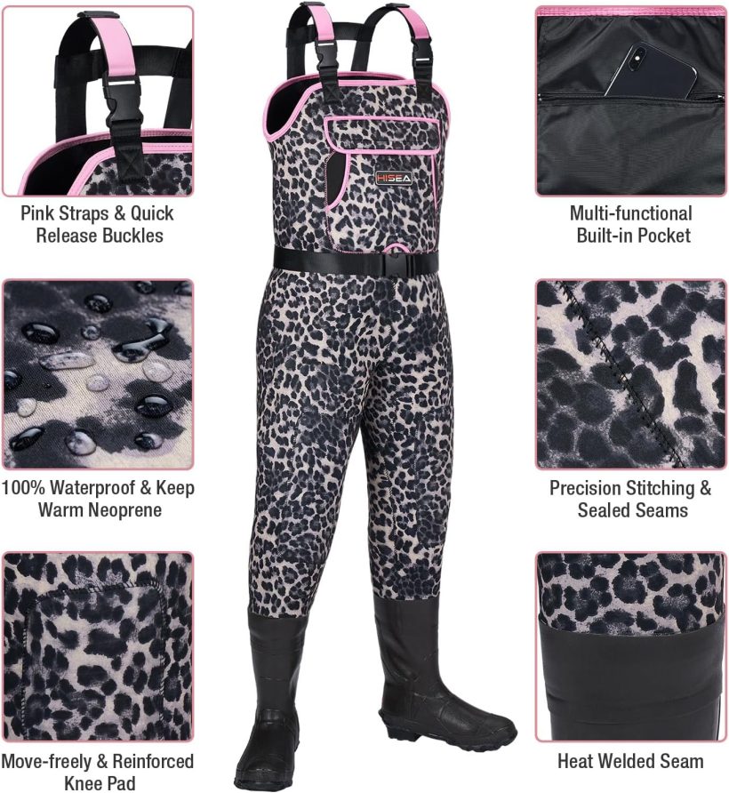 HISEA Women's Chest Waders Leopard Duck Hunting Waders for Women with Boots Neoprene Fishing Waders - Image 2
